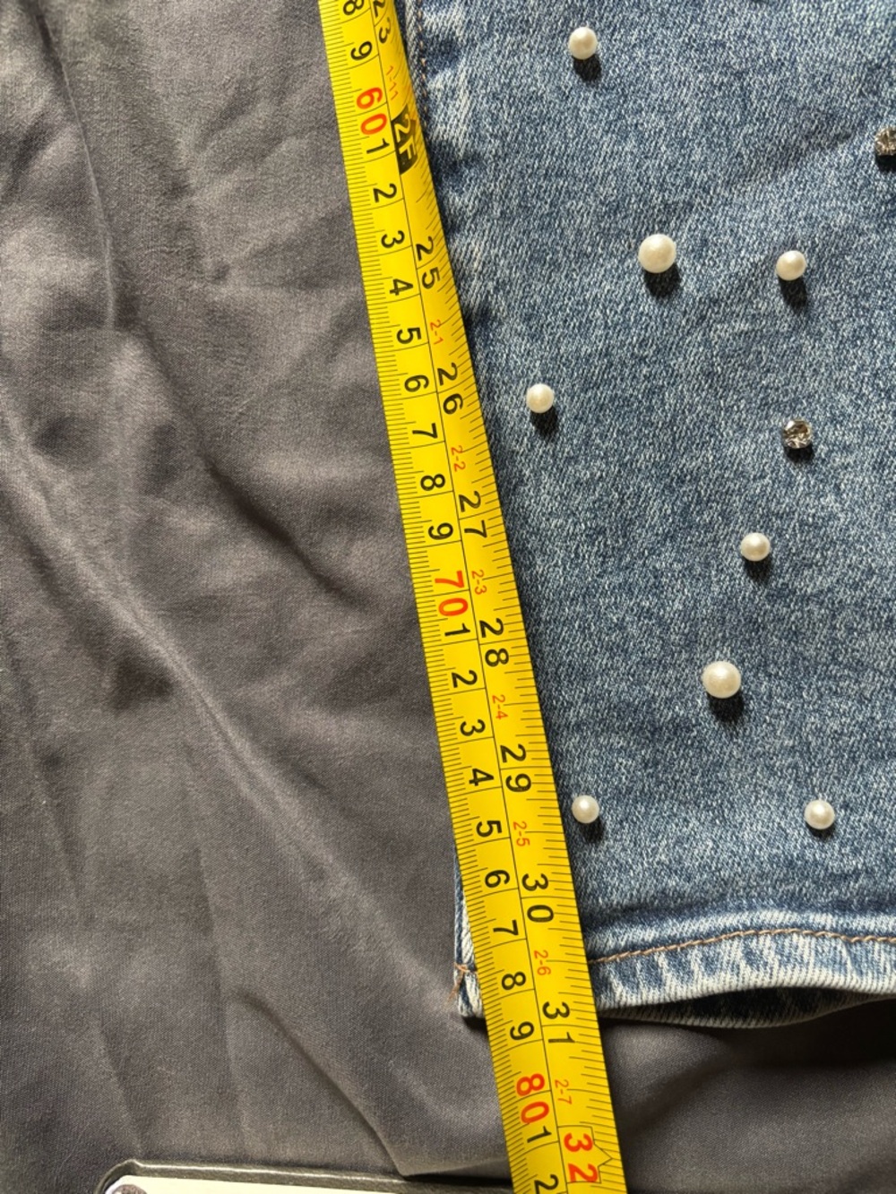 Mica size 28 Pearl and Rhinestone-Embellished Women's Jeans - Light Blue - Picture 8 of 10